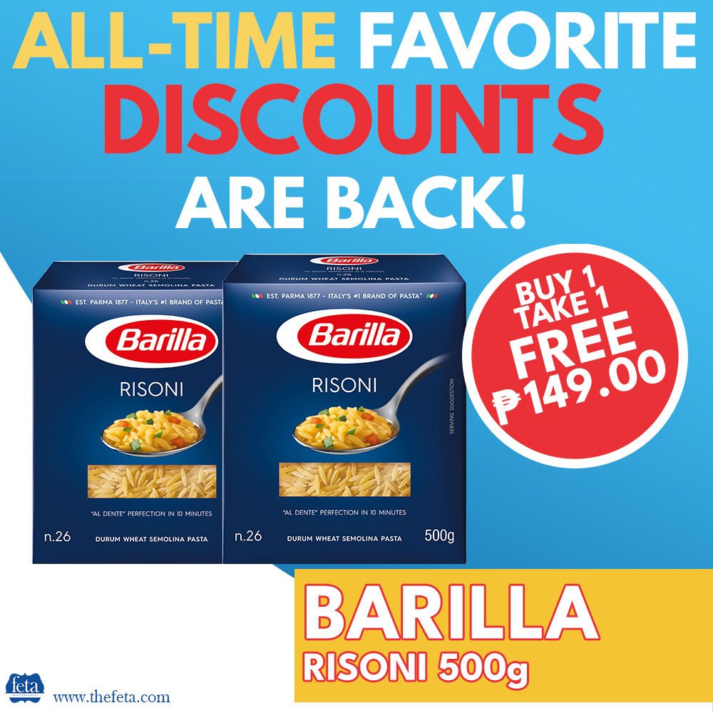 Buy1 Get1 FREE Barilla 'Orzo' Risoni Pasta  – (500g*2) – FETA  Mediterranean
